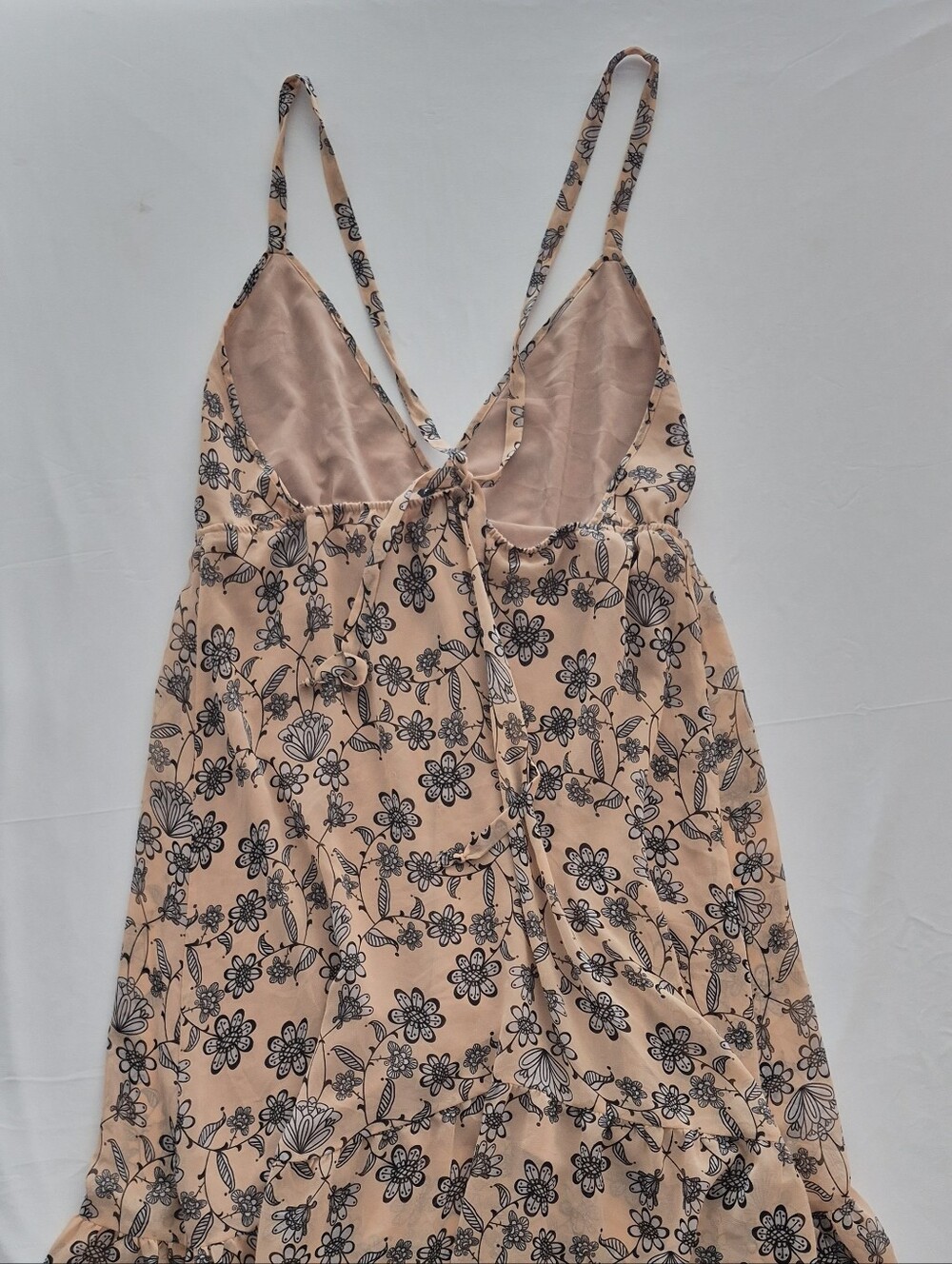 For Love & Lemons Peach Floral Midi Slip Dress with Neck Scarf Size L - Picture 13 of 13